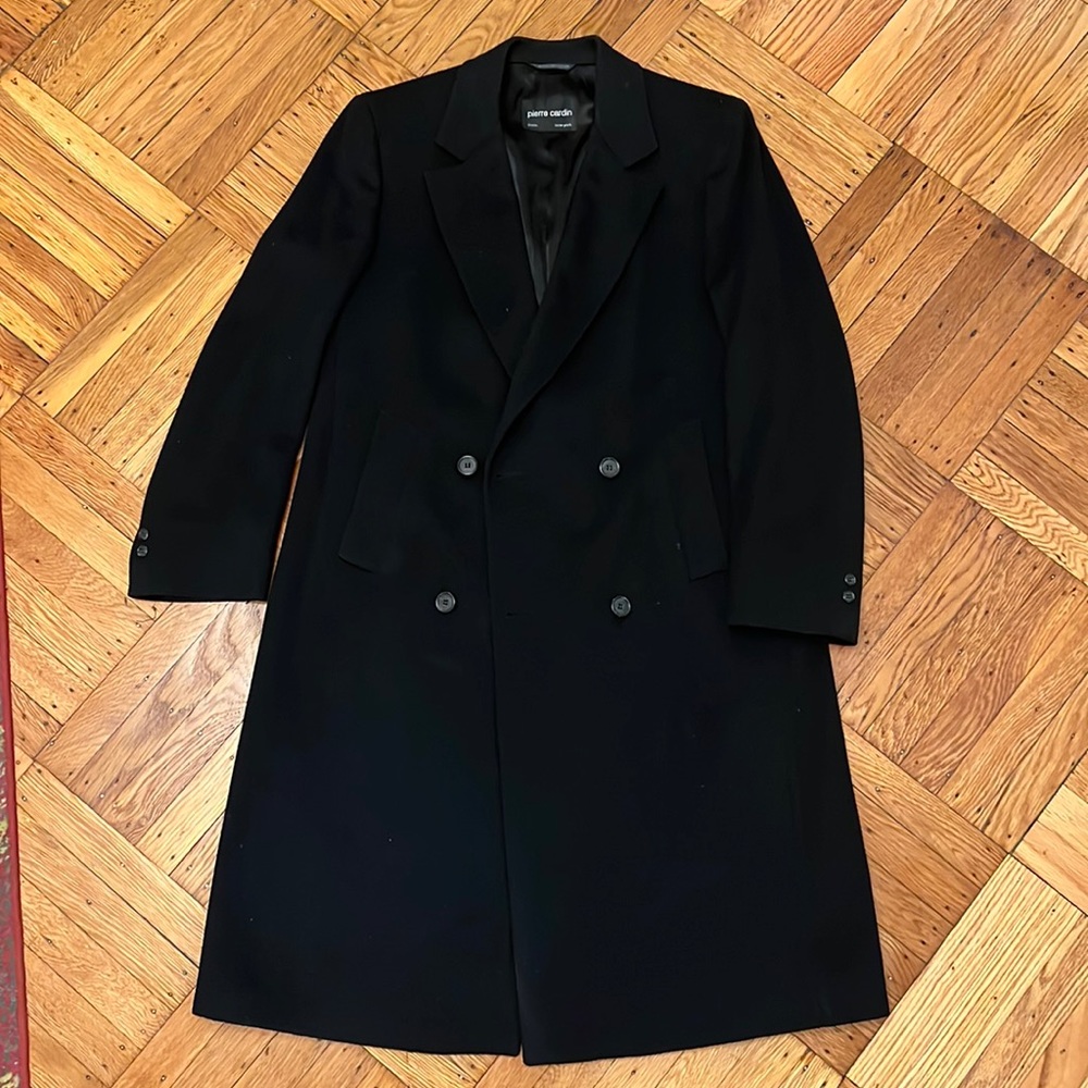 Pierre Cardin men’s size L black wool coat, Double-breasted